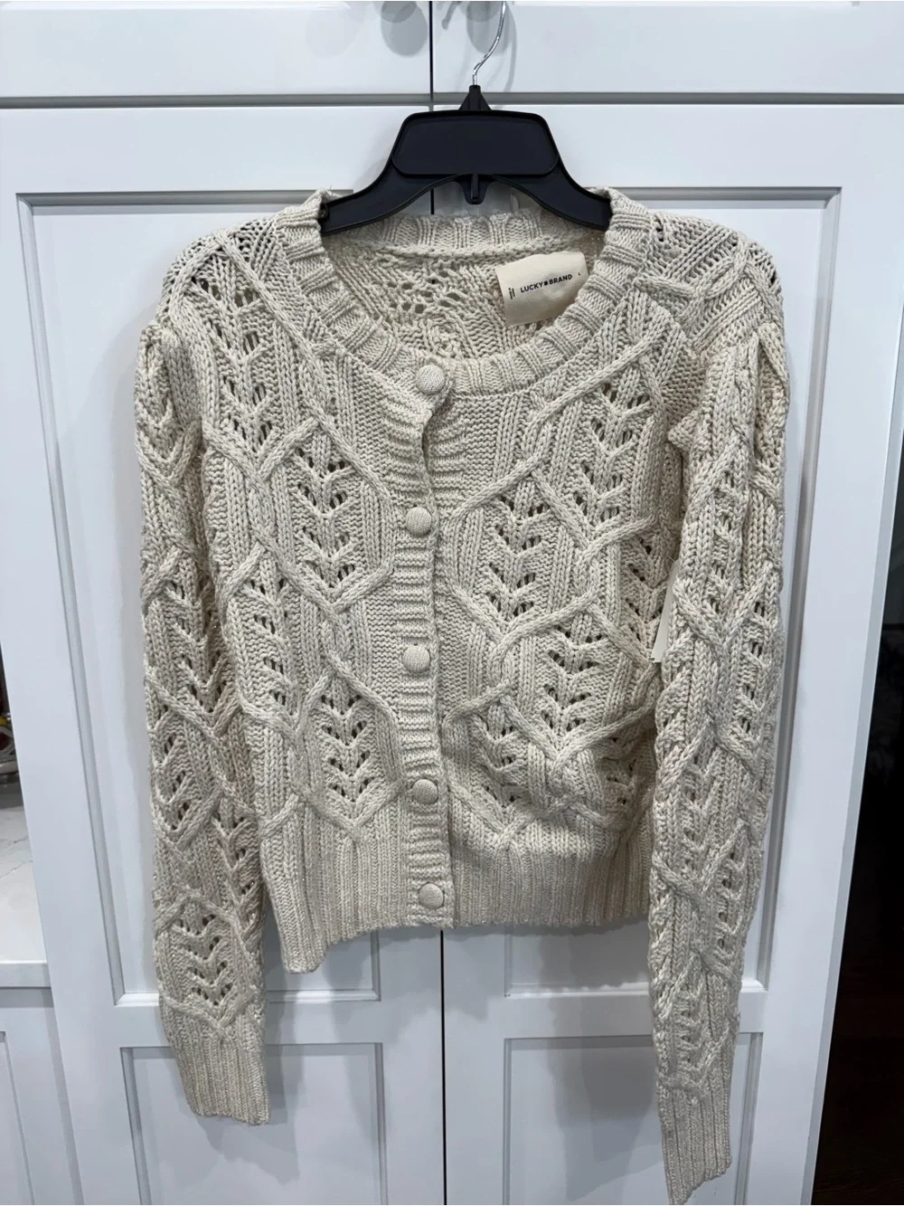 Lucky Brand NEW Size L Puff Sleeve Shine Cardigan Color Whisper White MSRP $99